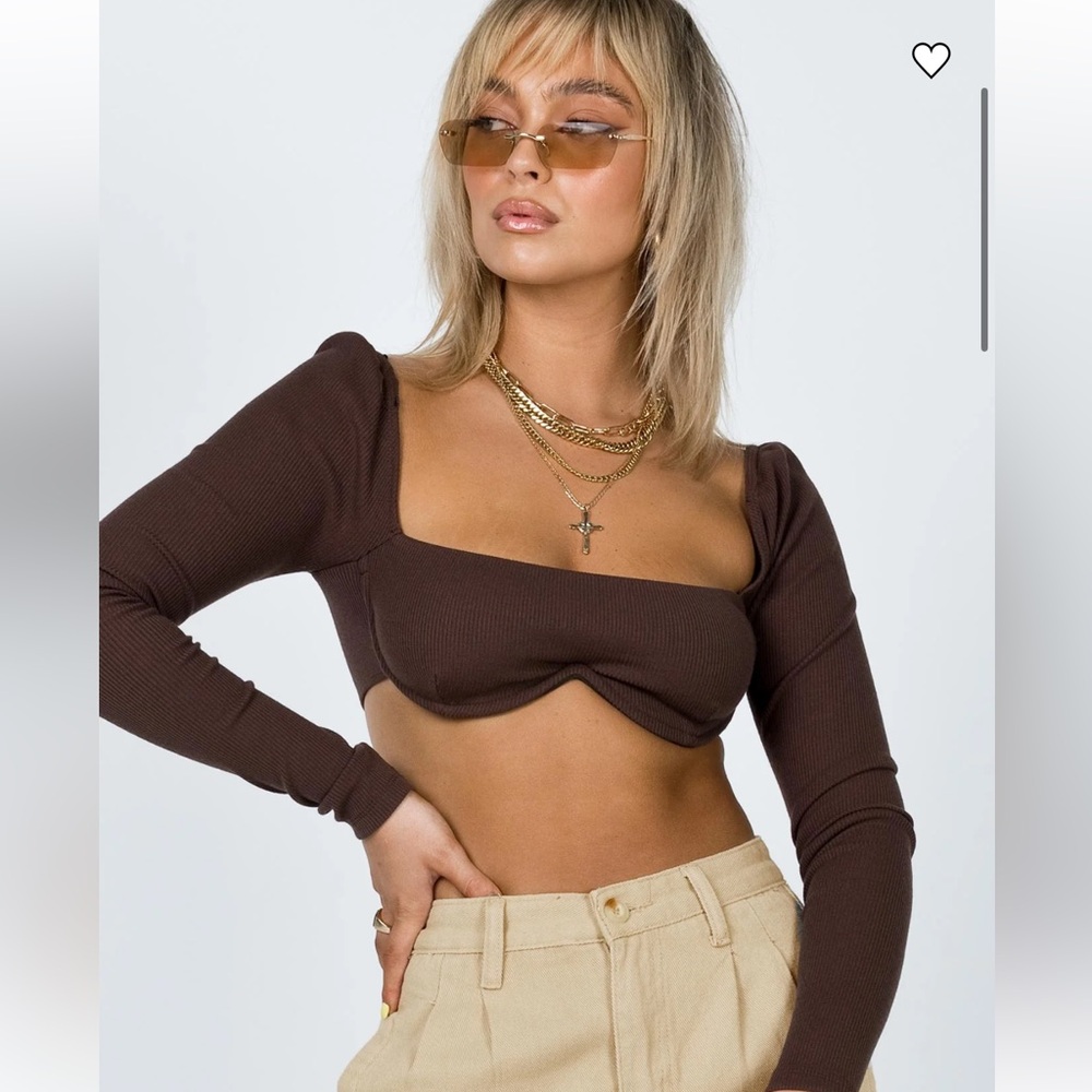 Princess Polly Brown Crop Long Sleeve